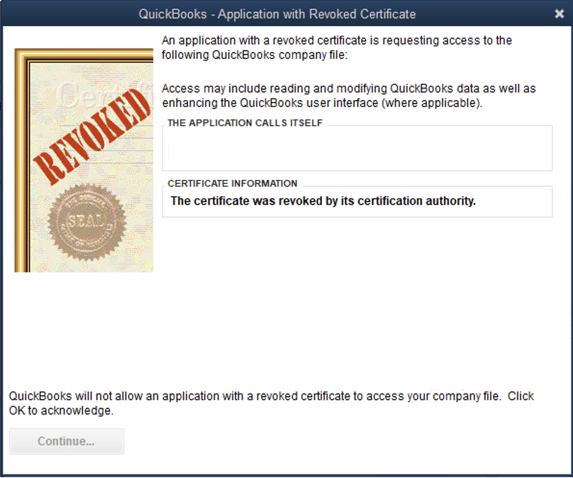 QB WebConnector Application Revoked