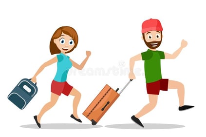 man-woman-run-suitcases-vacation-white-background-152396084