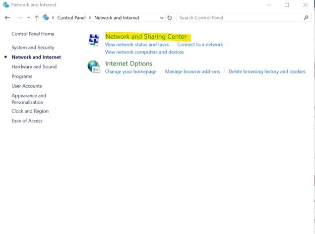 network and sharing center